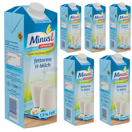 MinusL Milch Haltbare laktosefrei Milch 1,5% Fett 1000 Mililiter x 6 Stück mit Pufai kostenlosem Überraschungsgeschenk von Pufai