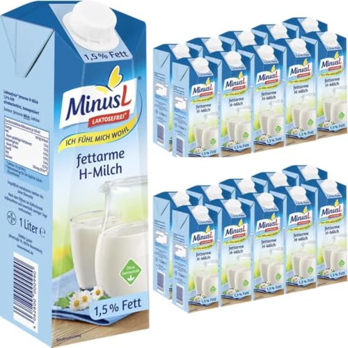 MinusL Milch Laktosefreie H-Milch 1,5% Fett Haltbare Milch, je 1 Liter, 20 Stück+ pufai von Pufai