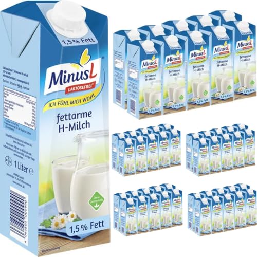 MinusL Milch Laktosefreie H-Milch 1,5% Fett Haltbare Milch, je 1 Liter, 50 Stück+ pufai von Pufai