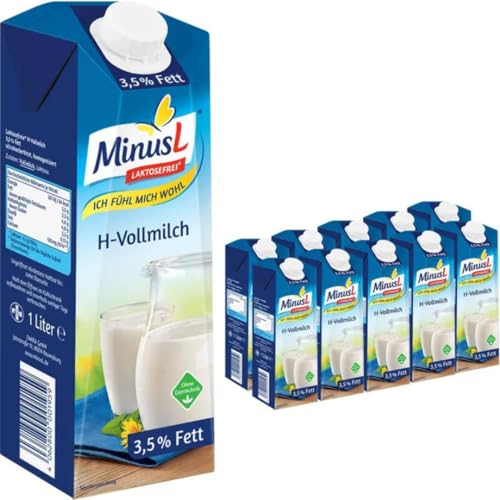 MinusL Milch Laktosefreie H-Milch 3,5% Fett Haltbare Milch, je 1 Liter, 10 Stück+ pufai von Pufai
