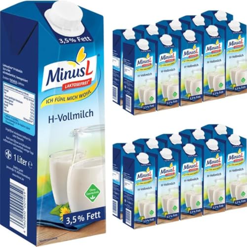 MinusL Milch Laktosefreie H-Milch 3,5% Fett Haltbare Milch, je 1 Liter, 20 Stück+ pufai von Pufai