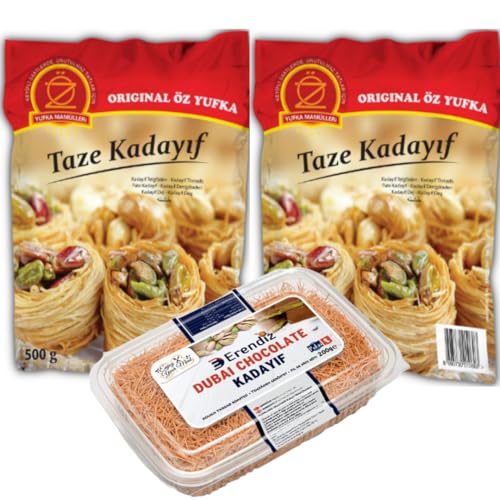 2 STÜCK X Kadayif Teigfäden hauchdünn taze kadayıf Geeignet zur Zubereitung berühmter Dubai Schokolade 400 Gramm, Pufai Geröstet Kadaifi 200 Gramm 2 STÜCK X Kadayif Teigfäden hauchdünn taze kadayıf Geeignet zur Zubereitung berühmter Dubai Schokolade 400 Gramm, Pufai Geröstet Kadaifi 200 Gramm von Pufai