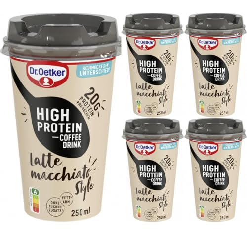 Mit Pufai Grocery, Dr. Oetker High Protein Coffee Drink Latte Macciato Style 250 Mililiter x 5 STÜCK [Frischegarantie] von Pufai