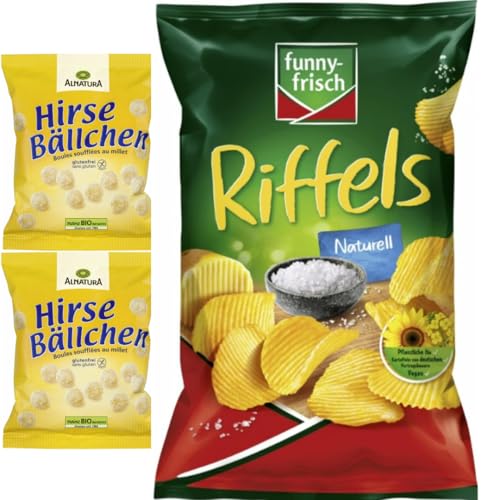 Mit Pufai Grocery, Hirsebällchen 75 gramm x 2er, Funny-frisch Riffels naturell Chips Cracker 150 gramm x 1 Stück Mit Pufai Grocery, Hirsebällchen 75 gramm x 2er, Funny-frisch Riffels naturell Chips Cracker 150 gramm x 1 Stück von Pufai