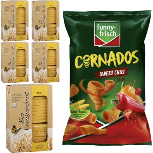 Mit Pufai Grocery, Knusperbrot Mais 130 Gramm x 5er + Funny-frisch Cornados Sweet Chili Chips Cracker 80 gramm x 1 Stück Mit Pufai Grocery, Knusperbrot Mais 130 Gramm x 5er + Funny-frisch Cornados Sweet Chili Chips Cracker 80 gramm x 1 Stück von Pufai