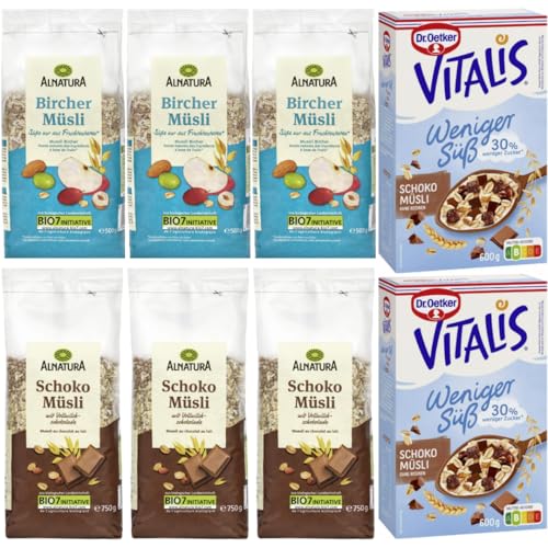 Mit Pufai Grocery, Schoko Müsli 750 Gramm x 3er, Bircher Müsli 500 Gramm x 3er, Weniger süß Schoko Müsli Knusper Müsli 600 g X 2 Packungen von Pufai