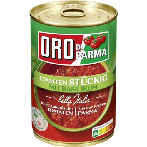 Oro di Parma Tomaten stückig mit Basilikum Pizza Soße Sauce 400 gramm von Pufai