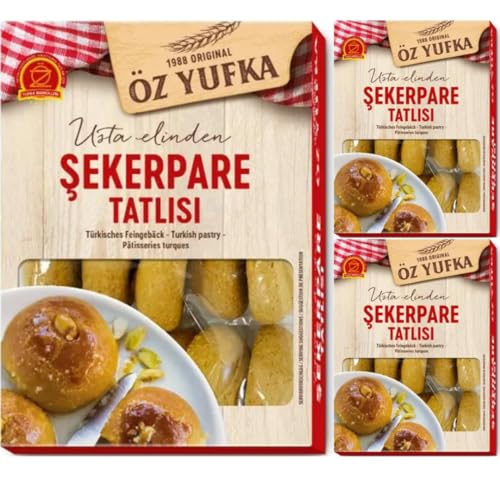 Oz Yufka Türkisches Feingebäck Sekerpare Turkish Style süß Milchdessert Köstliches praktisches Dessert 250 Gramm x 3 Packungen mit Pufai Grocery von Pufai