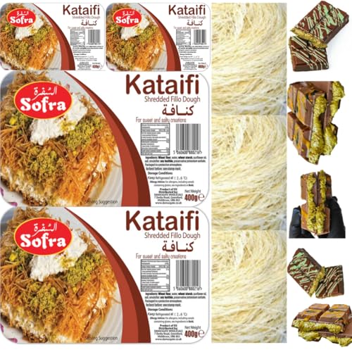 PUFAI SOFRA Fresh Kataifi Shredded Fillo Teig Gebäck Kadaifi Fäden Taze Kadayıf verwenden zur Herstellung von Dubai-Schokolade, 400 g, 4 Packungen PUFAI SOFRA Fresh Kataifi Shredded Fillo Teig Gebäck Kadaifi Fäden Taze Kadayıf verwenden zur Herstellung von Dubai-Schokolade, 400 g, 4 Packungen von Pufai