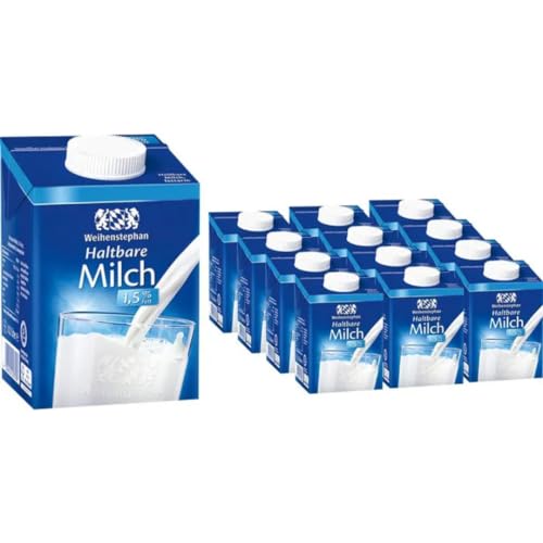 Pufai, Weihenstephan Milch fettarme H-Milch 1,5% Fett haltbare milch, je 0,5 Liter, 12 Stück + Pufai von Pufai
