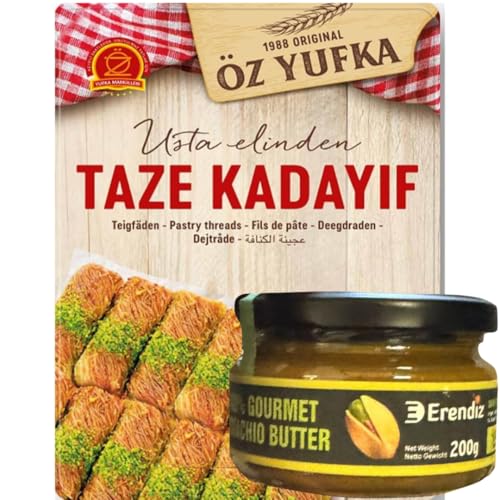 Pufai Erendiz 100% Pistazienpaste 200 Gramm, Kadayif Teigfäden Kadaifi, Teigstrang, spezielles für Dubai-Schokolade Kadayıf, Engelshaar 400 Gramm Pufai Erendiz 100% Pistazienpaste 200 Gramm, Kadayif Teigfäden Kadaifi, Teigstrang, spezielles für Dubai-Schokolade Kadayıf, Engelshaar 400 Gramm von Pufai
