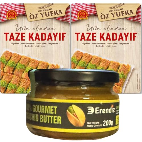 Pufai Erendiz 100% Pistazienpaste 200 Gramm, Kadayif Teigfäden Kadaifi, Teigstrang, spezielles für Dubai-Schokolade Kadayıf, Engelshaar 400 Gramm x 2 Packs Pufai Erendiz 100% Pistazienpaste 200 Gramm, Kadayif Teigfäden Kadaifi, Teigstrang, spezielles für Dubai-Schokolade Kadayıf, Engelshaar 400 Gramm x 2 Packs von Pufai