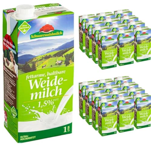 Schwarzwaldmilch Milch fettarme H-Milch, 1,5% Fett Haltbare Milch, Weidemilch, je 1 Liter, 24 Stück+ pufai Schwarzwaldmilch Milch fettarme H-Milch, 1,5% Fett Haltbare Milch, Weidemilch, je 1 Liter, 24 Stück+ pufai von Pufai
