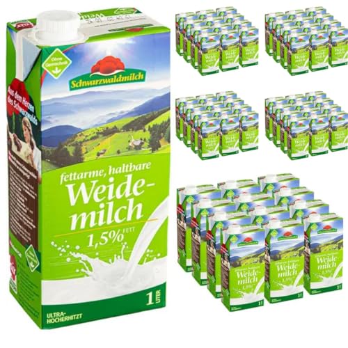 Schwarzwaldmilch Milch fettarme H-Milch, 1,5% Fett Haltbare Milch, Weidemilch, je 1 Liter, 60 Stück+ pufai von Pufai