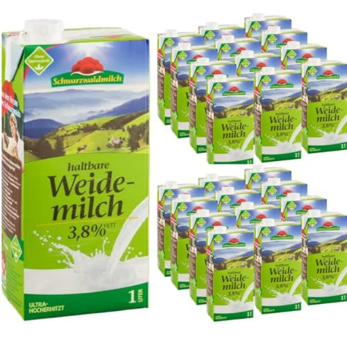Schwarzwaldmilch Milch fettarme H-Milch, 3,8% Fett Haltbare Milch, Weidemilch, je 1 Liter, 24 Stück+ pufai von Pufai