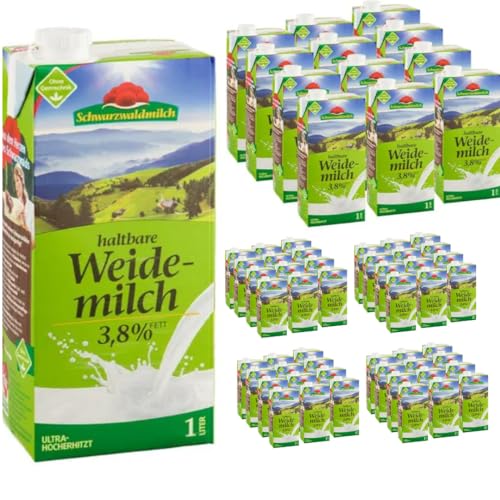 Schwarzwaldmilch Milch fettarme H-Milch, 3,8% Fett Haltbare Milch, Weidemilch, je 1 Liter, 60 Stück+ pufai von Pufai