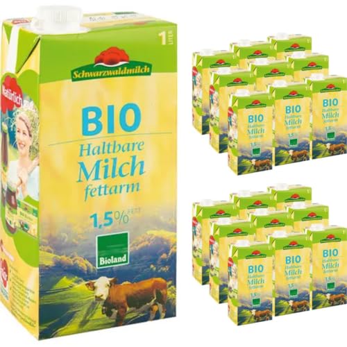 Schwarzwaldmilch Milch fettarme H-Milch 1,5% Fett, Haltbare Milch, je 1 Liter, 24 Stück+ pufai von Pufai