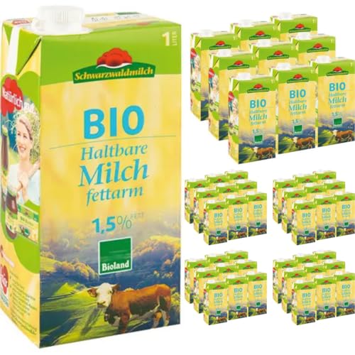 Schwarzwaldmilch Milch fettarme H-Milch 1,5% Fett, Haltbare Milch, je 1 Liter, 60 Stück+ pufai von Pufai