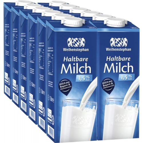 Weihenstephan Haltbare Milch 1,5% 1000 Mililiter x 12 Stück + Bärenmarke Leichte Kaffee-Milch 4% Fett Portionspackungen x 5 Packungen (50 St) von Pufai