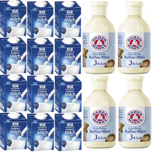 Weihenstephan Haltbare Milch 3,5% 500 Mililiter x 12 Stück + Bärenmarke Extra Leichte Kaffee-Milch 3% Fett 340 Gramm X 4 Stück von Pufai