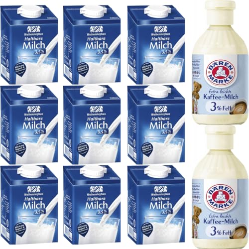 Weihenstephan Haltbare Milch 3,5% 500 Mililiter x 9 Stück + Bärenmarke Extra Leichte Kaffee-Milch 3% Fett 340 Gramm X 2 Stück von Pufai