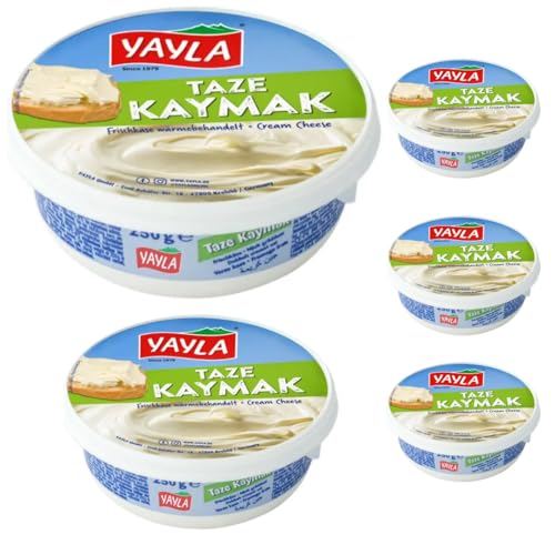 Yayla, Sahne-Frischkäse-Aufstrich nach türkischer Art -Cream Cheese Kaymak Milchcreme Wärmebehandelt 250g x 5 Packungen von Pufai