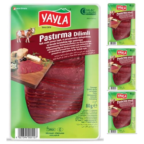 Yayla Rinderformfleischschinken Nach Türkischer Art Pastirma HALAL 80 Gramm x 4 Stück von Pufai