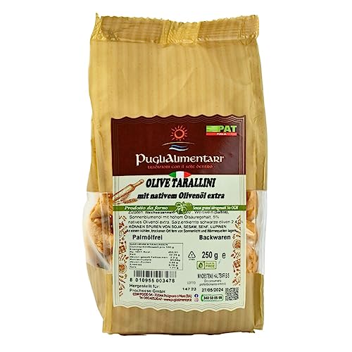 Tarallini Tradizionali mit Oliven, Taralli alle Olive, Puglialimentari, 250 g von Puglialimentari