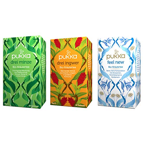 Pukka - Bio-Kräutertee "Bauchglück" - Tee Mix - 60 Teebeutel (20 x Drei Minze, 20 x Drei Ingwer, 20 x After Dinner) von Pukka