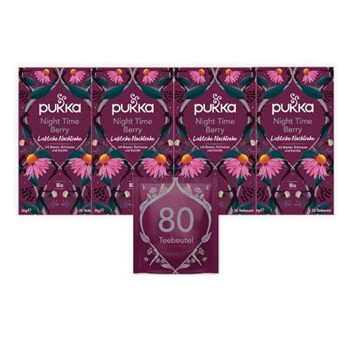 Pukka | Bio-Früchtetee „Night Time Berry” | Natürlicher Schlaftee | Kamille, Lavendel, Echinacea, Holunderbeere | Perfekt vor dem Zubettgehen | 4er Pack | 80 Teebeutel von Pukka