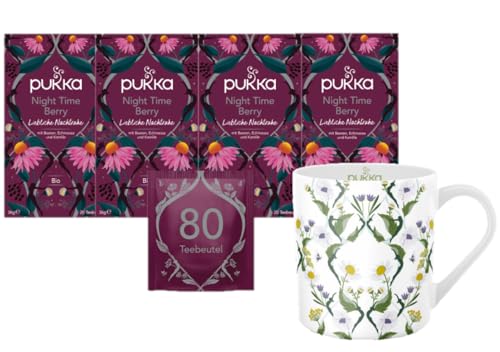 Pukka - Bio-Früchtetee „Night Time Berry” - 4 x 20 Teebeutel (Kamille, Lavendel, Echinacea, Holunderbeere) inkl. Pukka Tasse von Pukka