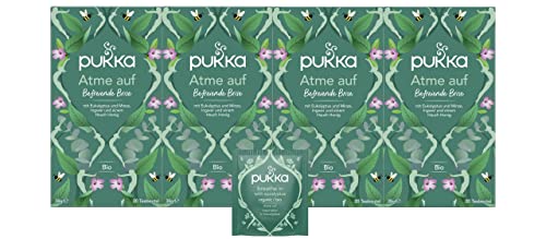 Pukka Tee Set, Bio Kräutertee "Atme auf", Ackerminze, Eukalyptus, Ingwer und Honig, Für starke Alltagsmomente, 4er Pack, 80 Teebeutel von Pukka