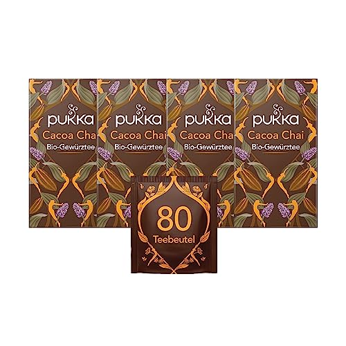 Pukka | Bio-Tee „Cacao Chai“ | Kakao, Zimt, Kardamom, Zichoriewurzel| Wärmend & Verwöhnend | 4er Pack | 80 Teebeutel von Pukka