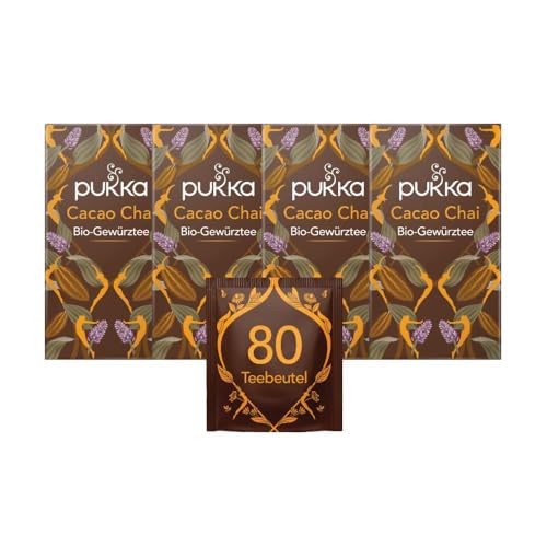 Pukka Tee Set, Bio-Gewürztee "Cacao Chai", Kakao, Zimt, Kardamom, Zichorienwurzel, Für besinnliche Momente, 4er Pack, 80 Teebeutel von Pukka