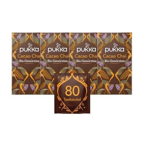 Pukka | Bio-Tee „Cacao Chai“ | Kakao, Zimt, Kardamom, Zichoriewurzel| Wärmend & Verwöhnend | 4er Pack | 80 Teebeutel von Pukka