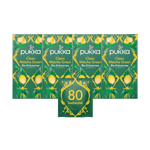 Pukka Tee Set, Bio Kräutertee "Clean Matcha Green", Grüner Tee, Fenchel, Zitrone, Brennnessel, Matchapulver, Für grünen Schwung in deinem Alltag, 4er Pack, 80 Teebeutel von Pukka