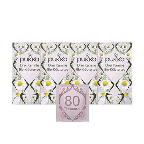 Pukka Tee Set, Bio Kräutertee "Drei Kamille", Afrikanische, Ägyptische und Europäische Kamille, Für Momente der Ruhe, 4er Pack, 80 Teebeutel von Pukka
