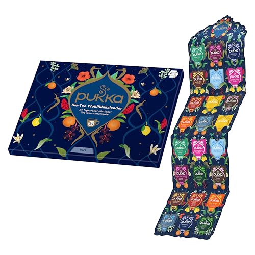 Pukka Bio Tee Geschenkset, Adventskalender, "Wohlfühlkalender 2025", Umweltfreundlich, Keine Schokolade, Milchfrei, Geschenkidee, 12 Tee Varianten, 24 Teebeutel von Pukka