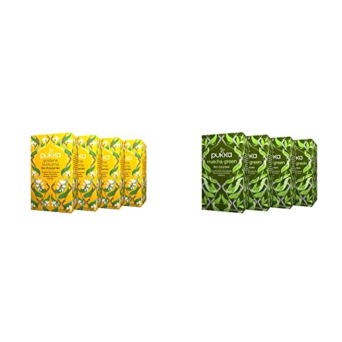 Pukka Bio-Tee Goldene Kurkuma 80 Teebeutel, 4er Pack (4 x 20 beutel) & BIO Tee Matcha Green 20 Beutel von Pukka