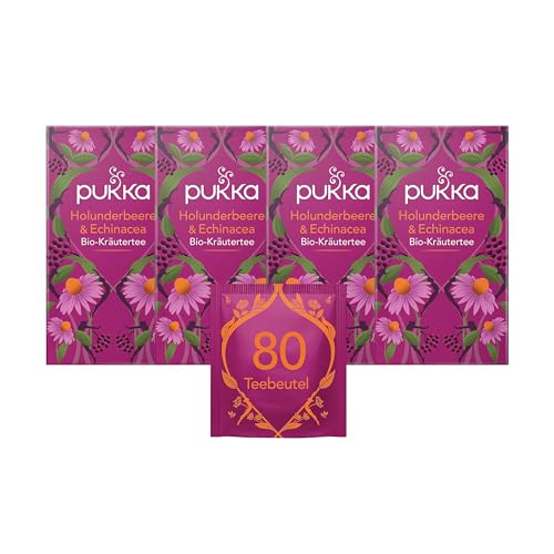 Pukka | Bio-Früchtetee „Holunderbeere & Echinacea“ | Holunderbeere, Echinacea, Anissamen und Ingwer | für starke Momente im Alltag| 4er Pack | 80 Teebeutel von Pukka