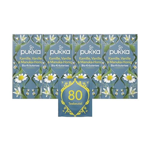 Pukka | Bio-Kräutertee „Kamille, Vanille & Manuka-Honig“ | Kamille, Vanille, Honig und Fenchel | für Momente der Ruhe | 4er Pack | 80 Teebeutel von Pukka