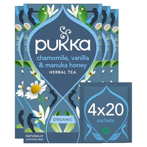 Pukka Tee Set, Bio Kräutertee "Kamille, Vanille & Manuka-Honig", Kamille, Vanille, Manuka-Honig und Fenchel, Für Momente der Ruhe, 4er Pack, 80 Teebeutel von Pukka
