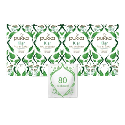 Pukka Tee Set, Bio Kräutertee "Klar", Fenchel, Aloe Vera, Pfefferminze, Löwenzahn und Brennnessel, Für ein inneres Strahlen, 4er Pack, 80 Teebeutel von Pukka
