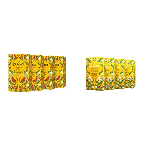 Pukka Bio-Tee Kurkuma Aktiv 80 Teebeutel, 4er Pack (4 x 20 beutel) & Bio-Tee Goldene Kurkuma 80 Teebeutel, 4er Pack (4 x 20 beutel) von Pukka