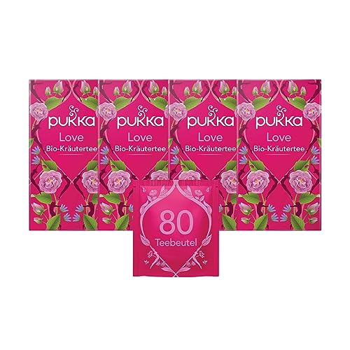 Pukka | Bio-Kräutertee „Love“ | Kamille, Lavendel und Rose |für liebevolle Momente | 4er Pack | 80 Teebeutel von Pukka