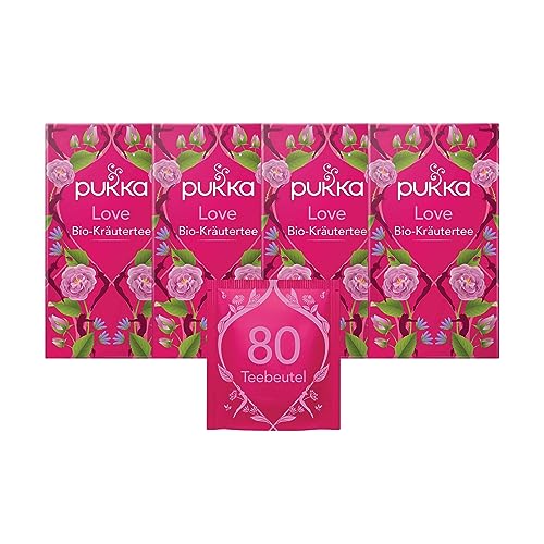 Pukka Tee Set, Bio Kräutertee "Love", Kamille, Lavendel und Rose, Für liebevolle Momente, 4er Pack, 80 Teebeutel von Pukka