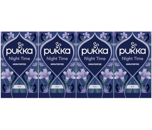 Pukka | Bio-Kräutertee „Night Time“ | Natürlicher Schlaftee | Kamille, Lavendel, Lindenblüten und Baldrian | Perfekt vor dem Zubettgehen | 4er Pack | 80 Teebeutel von Pukka