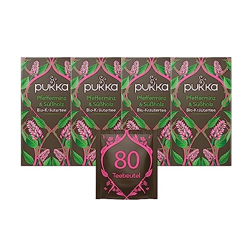 Pukka | Bio-Kräutertee „Pfefferminz & Süßholz“ | Bio-Pfefferminztee mit Süßholz | 4er Pack | 80 Teebeutel von Pukka