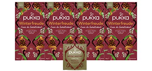 Pukka Tee Set, Bio Kräutertee "Winterfreude", Ingwer, Zimt, Nelken, Orange, Limited Edition, Für besinnliche Momente, 4er Pack, 80 Teebeutel von Pukka