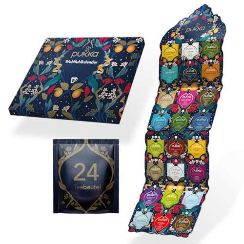 Pukka | Wohlfühlkalender | "Blau" | Bio-Kräutertee | Umweltfreundlich | Keine Schokolade | Adventskalender | 24 Teebeutel | 21 Tee-Varianten von Pukka